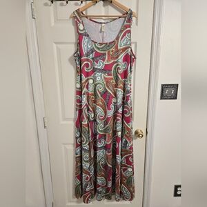 Pink Paisley Print Sleeveless Maxi Dress Sleeveless Size 2X By 24seven